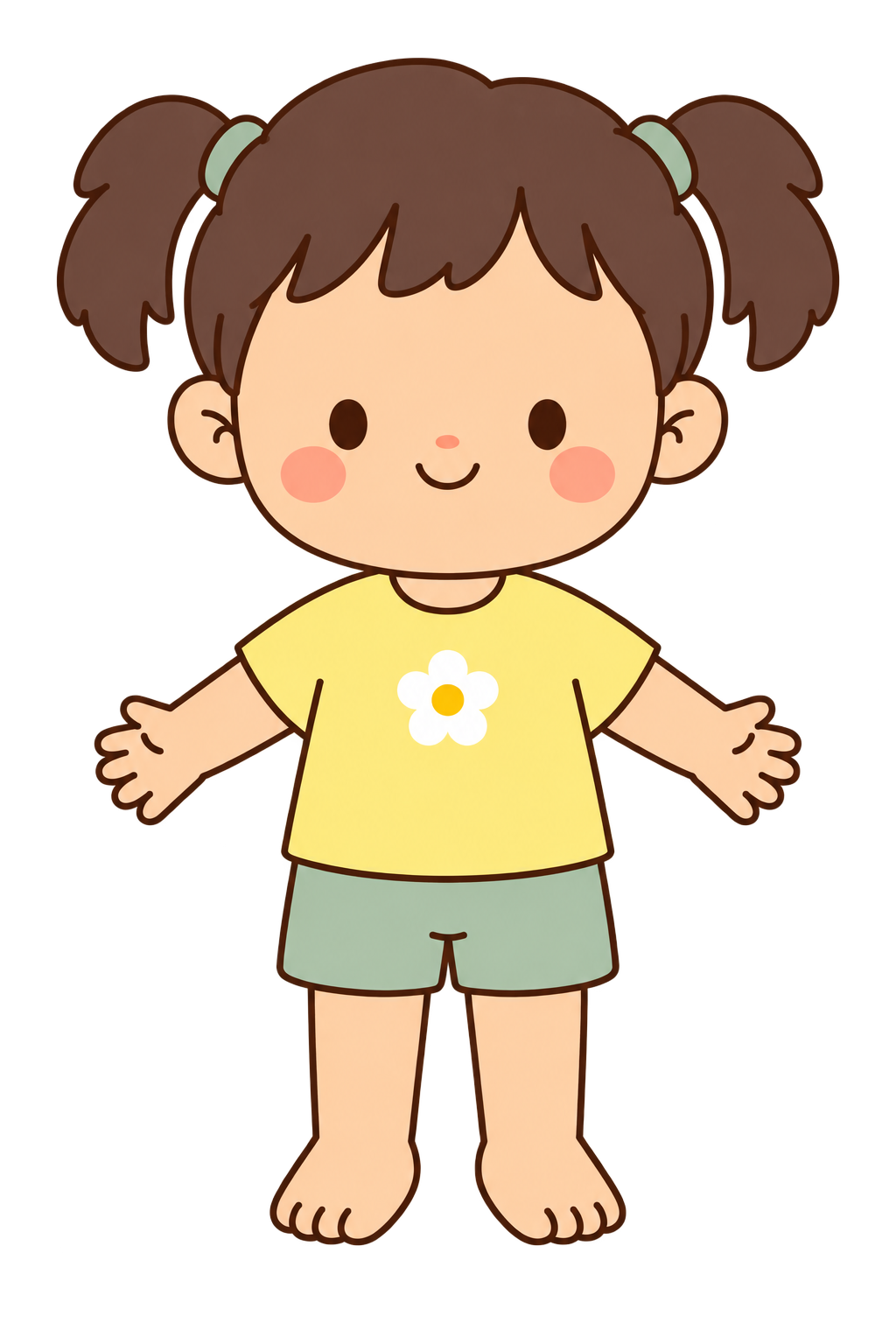 The girl character in a yellow flower shirt from the development build